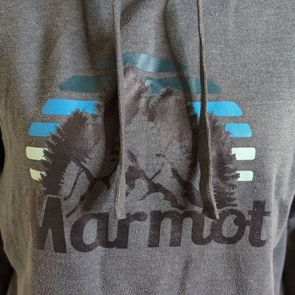 Marmot size Small Gray Blue Hoodie Sweat Shirt with Mountain Logo - Picture 8 of 13